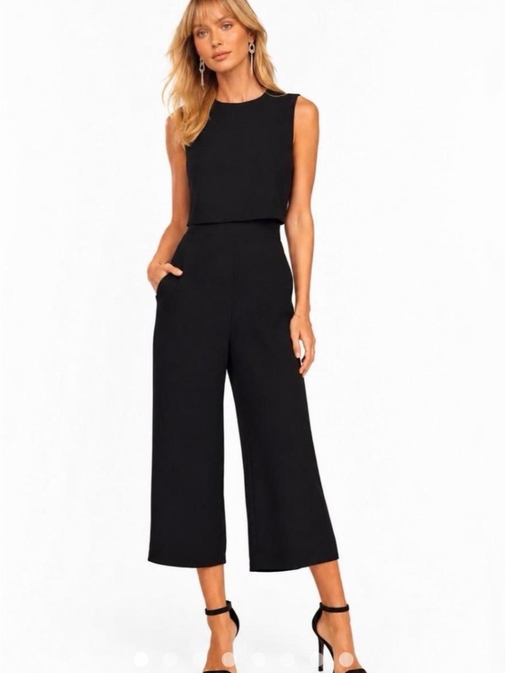 Lulus XS Sleeveless Black (Semi Backless) Cropped Wide-Leg Jumpsuit